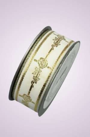 stuha 3.8 cm /10 225456 -biela zlatá ruža